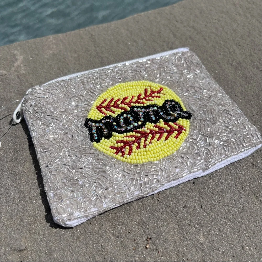 Viola Baseball Mama Beaded Coin Pouch Purse NWT